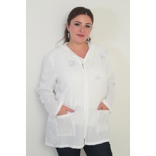 Kapüşonlu Torba Cepli Sim Işlemeli Sarmal  Desen Yıkamalı Fermuarlı Büyük Beden Ceket