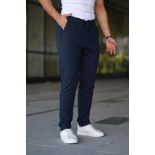 Erkek Lacivert Jogger Pantolon – Bağcıklı Fermuarlı Cepli - 2534