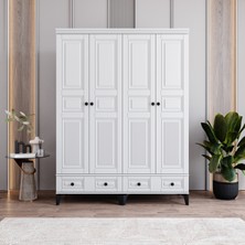 Monzio Terra 4 Kapaklı Çekmeceli Gardırop Tamamı Mdf (Beyaz)