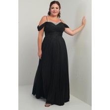 Kadın Sezerler Taş Işlemeli Straplez Yaka Ip Askılı Düşük Omuz Simli Uzun B.b. Elbise