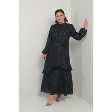 Kadın Beli Ipli Astarlı Baskılı Fırfırlı Büyük Beden Şifontesettür Elbise