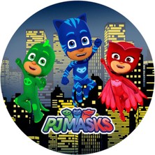 Deniz Parti Pjmask Yuvarlak Pasta Yenilebilir Resim Baskı 20 cm