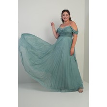 Kadın Sezerler Taş Işlemeli Straplez Yaka Ip Askılı Düşük Omuz Simli Uzun B.b. Elbise