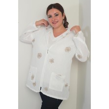 Kapüşonlu Torba Cepli Sim Işlemeli Sarmal  Desen Yıkamalı Fermuarlı Büyük Beden Ceket