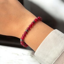Mini Akik Bordo Sıralı Doğal Taş Bileklik