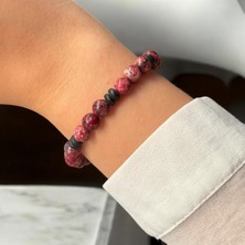 Bordo Akik Taşlı Siyah Detaylı Doğal Taş Bileklik