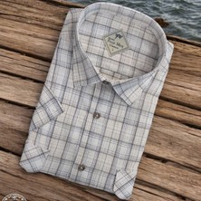 Linen Keten Klasik Kısa Kollu Iki Cepli Kapaklı Beyaz Baba Gömleği (Regular Kalıp)