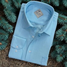 Linen Keten Klasik Uzun Kollu Terletmeyen Mavi Erkek Gömlek (Regular Kalıp)