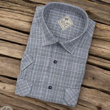 Linen Keten Klasik Kısa Kollu Iki Cepli Kapaklı Ekru Baba Gömleği (Regular Kalıp)