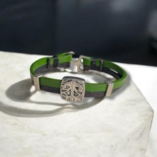 Çapa Detaylı Siyah ve Koyu Yeşil Deri Erkek Bileklik