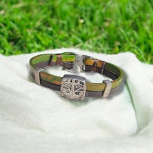 Çapa Detaylı Siyah ve Açık Yeşil Deri Erkek Bileklik