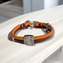 Çapa Detaylı Siyah ve Turuncu Deri Erkek Bileklik