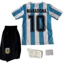 Arjantin Nostalji Maradona Cocuk Forması 4 Lu Set Sort Corap Bileklik Hediye. 3-45-6 7-8 9-10  11-12  13-14 Yaslar