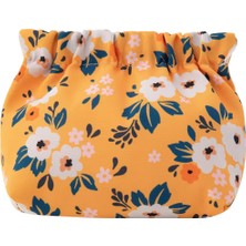 Sarı Çiçekli Makyaj Ped Kozmetik Çantası Düzenleyici Organizatör Manyetik Kapama Su Geçirmez 13 cm