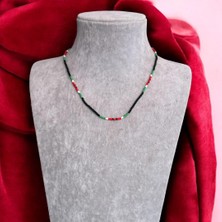 Karpuz Rengi Boncuklu Mini Bijuteri Kolye