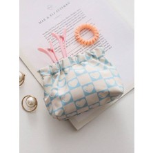 Mavi Beyaz Kalpli Makyaj Ped Kozmetik Çantası Düzenleyici Organizatör Manyetik Kapama Su Geçirmez