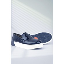 Rakerplus Lacivert Rugan Klasik Ayakkabı Erkek Çocuk İçin Suni Deri Orta Taban