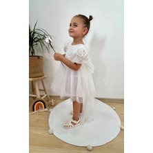 Kız Bebek  Elbise Kısa Kollu Fiyonklu Doğum Günü Parti Düğün Özel Gün Tüllü Astarlı Prenses