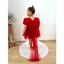 Kız Bebek  Elbise Kısa Kollu Fiyonklu Doğum Günü Parti Düğün Özel Gün Tüllü Astarlı Prenses