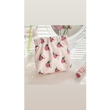 Şeftali Desenli Makyaj Ped Kozmetik Seyahat Çantası Düzenleyici Organizatör Manyetik Kapama