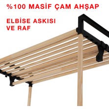 NE02 Ahşap Gardrop Elbise Askısı ve Ikili Raf Sistemi Masif Çam Ahşap