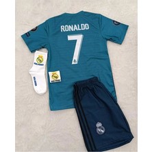 R.e.a.l M.a.d.r.i.d 2018 Cristiano Ronaldo Turkuaz Röveşata Çocuk Forması 4'lü Set (Armalı)