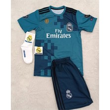 R.e.a.l M.a.d.r.i.d 2018 Cristiano Ronaldo Turkuaz Röveşata Çocuk Forması 4'lü Set (Armalı)