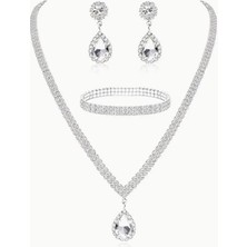( Kolye + Küpe + Bileklik ) 1 Set Pearl Decor Takı Seti Inci Görünüm