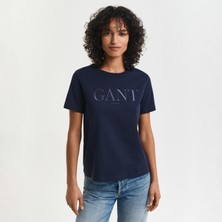 Gant Kadın Lacivert Regular Fit Bisiklet Yaka Logolu T-Shirt