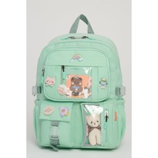 Kawaii Kore Tarzı Aksesuarlı 3'lü Set Çocuk Ilkokul Çantası Kalemlikli Beslenme Çantalı Sırt Çantası