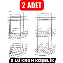 2 Adet Banyo Köşeliği 3 Lü Krom Köşelik Duş Rafı Şampuanlık Paslanmaz