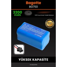 Robo- Mi Bagotte BG750 3200MAH Robot Süpürge Bataryası - Sertifikalı Güvenlik, Gerçek Kapasite