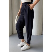 Martcini Kadın Scuba Krep Likralı Yan Fermuarlı Lastikli Harem Pantolon