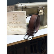 %100 Hakiki Deri Kemer, Kot Kemeri, 4.5 cm Kemer, Deri Kot Kemeri Fındık-Kahverengi - 125