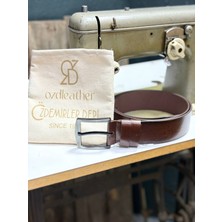 %100 Hakiki Deri Kemer, Kot Kemeri, 4.5 cm Kemer, Deri Kot Kemeri Fındık-Kahverengi - 125