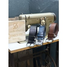%100 Hakiki Deri Kemer, Kot Kemeri, 4.5 cm Kemer, Deri Kot Kemeri Fındık-Kahverengi - 125