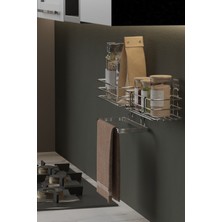 Hill Homes 2 Li Set Yapışkanlı Krom Gümüş Askılı Baharatlık Havluluk ve Raf Mutfak Rafı Tezgah Havluluk Düzenleyici