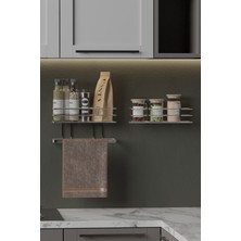 Hill Homes 2 Li Set Yapışkanlı Krom Gümüş Askılı Baharatlık Havluluk ve Raf Mutfak Rafı Tezgah Havluluk Düzenleyici
