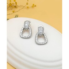 Işıltılı Zarif Geometrik Silver Küpe