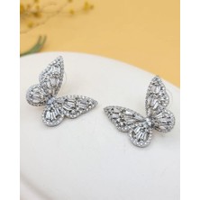 Pırıltılı Zirkon Taşlı Silver Kelebek Küpe