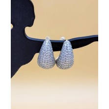 Şimal Kavisli Zirkon Taşlı Silver Küpe