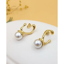 Inci Detaylı Asimetrik Gold Küpe