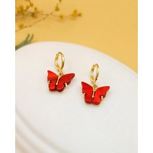 Kırmızı Akrilik Sallantılı Kelebek Küpe