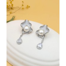 Luna Elegance Silver Incili Zirkon Taşlı Küpe