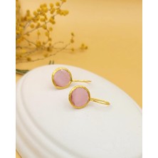 Nevoka Pembe Kedi Gözü Sıvama Altın Kaplama Daire Küpe