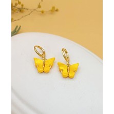 Sarı Akrilik Sallantılı Kelebek Küpe