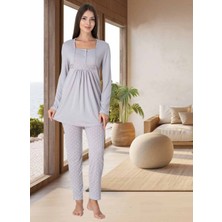 Dvina Effortt Lohusa Puantiyeli Pijama Takımı Gri - 3022