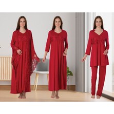 Dvina Effortt Lohusa 4'lü Set - Sabahlık/pijama Takımı/gecelik Fuşya - 3014