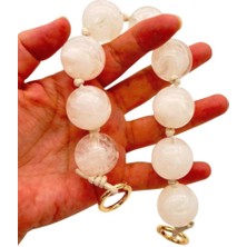 Angel Çanta Aksesuar 32 cm Şeffaf- Kırık Beyaz Boncuklu Çanta Sapı Yaylı Halkalı