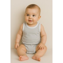 Calista Home Pamuklu 3 Lü Kolsuz Bebek Body / Zıbın Seti Yenidoğan 0-3 Ay Lacivert - Gri - Bej
